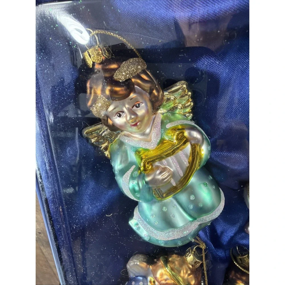 Brass Key Christmas Cherubs Angels Hand Blown Ornaments Vtg 2000 Set Of‎ 4